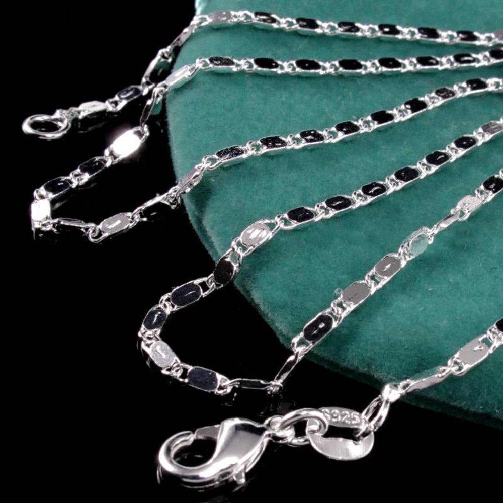 Sterling Silver 16" 2MM Shiny Curb Flat Chain